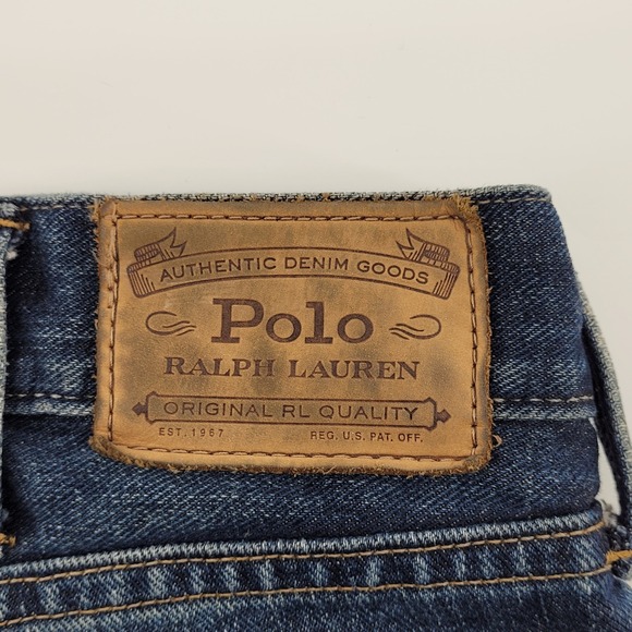 Polo Ralph Lauren Sullivan Slim Jeans 38x32 Distressed Patched Blue Denim - Picture 3 of 9